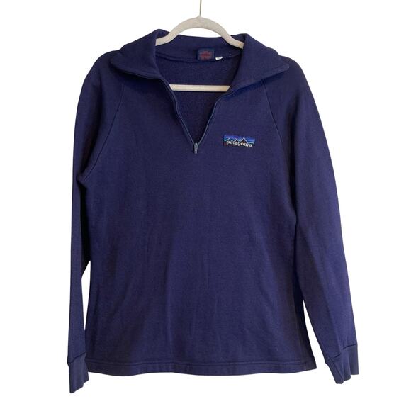Vintage 80s Patagonia Navy Blue Quarter Zip Outdoorsy Fleece Jacket Size Small - Picture 1 of 16